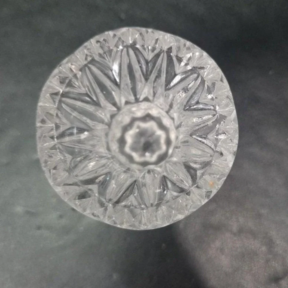 Crystal Thistle Pineapple Toothpick Holder, Vtg Glass Bud Vase, Saw Edge Design‎